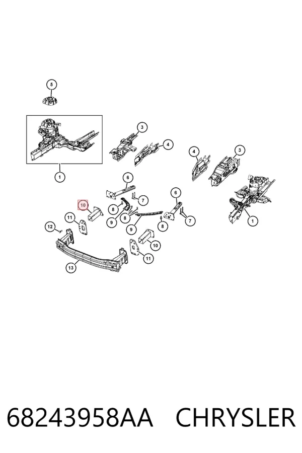 Soporte del refuerzo del parachoques delantero 68243958AA Chrysler