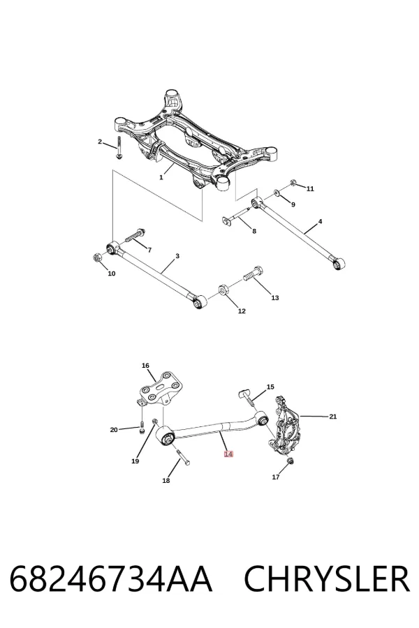 Barra longitudinal de suspensión trasera izquierda 68246734AA Chrysler