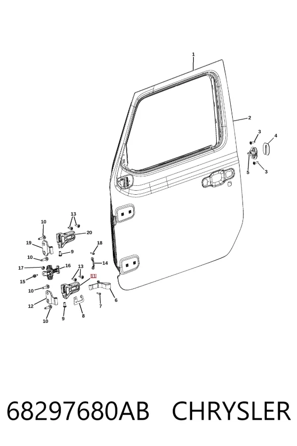 Bisagra de la puerta delantera derecha 68297680AB Chrysler
