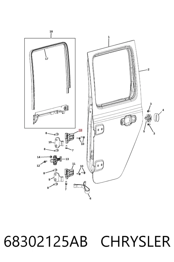 Bisagra de puerta delantera izquierda 68302125AB Chrysler