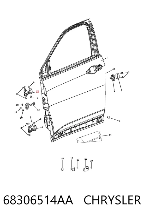Bisagra de la puerta delantera derecha 68306514AA Chrysler