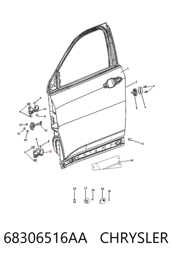 Bisagra de la puerta delantera derecha 68306516AA Chrysler