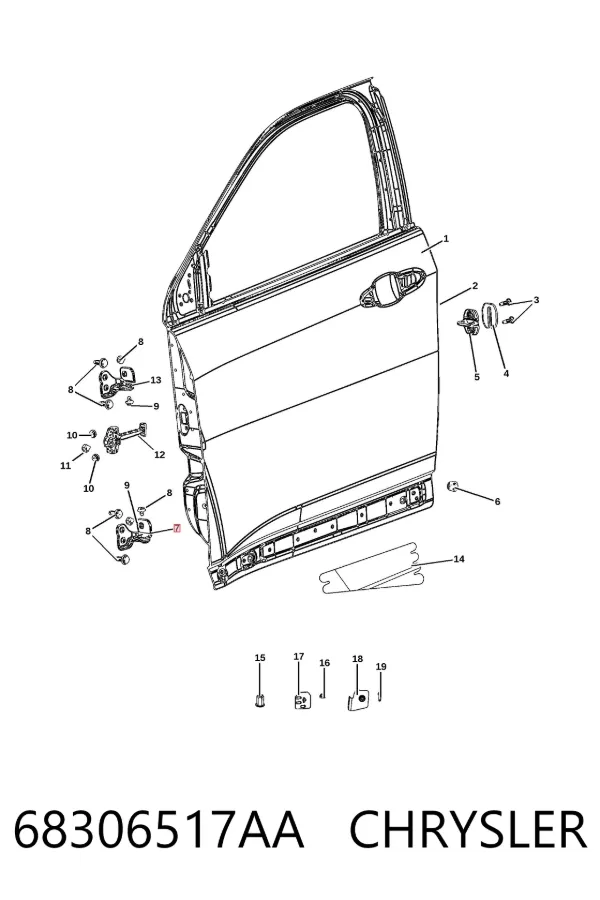 Bisagra de puerta delantera izquierda 68306517AA Chrysler