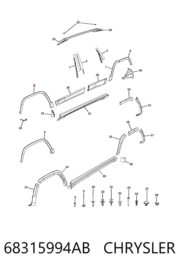 Extensión de la aleta delantera derecha K68315994AD Fiat/Alfa/Lancia