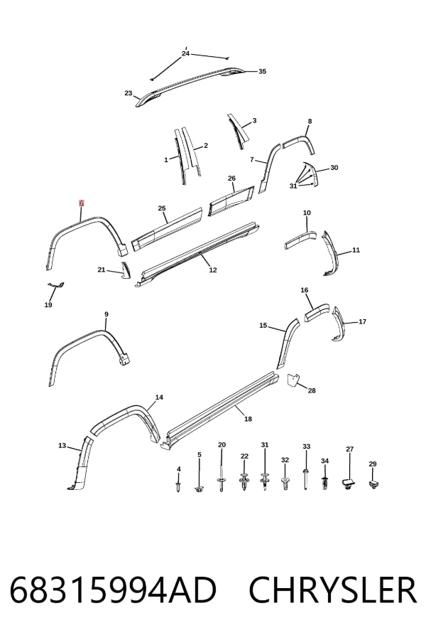 Extensión de la aleta delantera derecha 68315994AD Chrysler