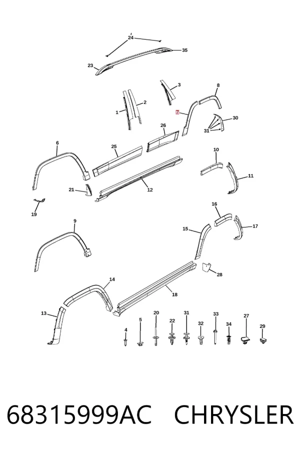 Embellecedor de puerta trasera izquierda 68315999AC Chrysler