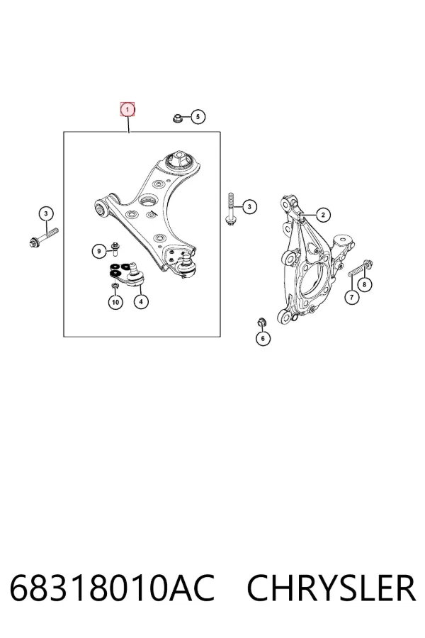 Brazo inferior derecho de la suspensión delantera 68318010AC Chrysler