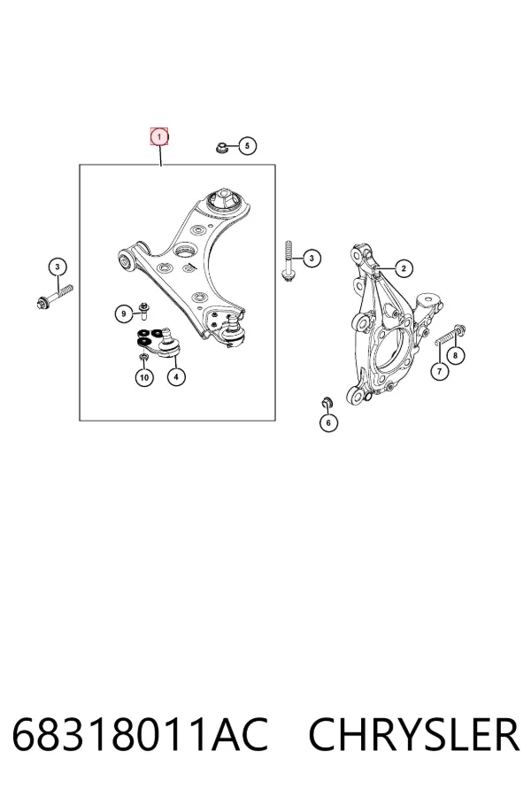 Brazo inferior izquierdo de la suspensión delantera 68318011AC Chrysler