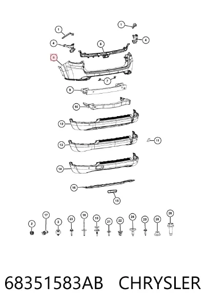 Parachoques trasero, parte superior CHRYSLER 68351583AB