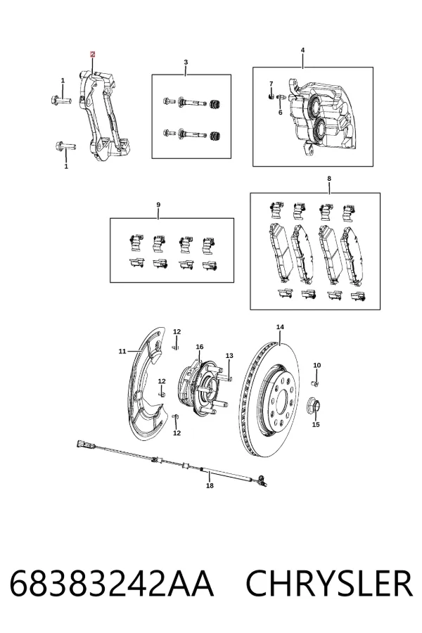 Soporte de la pinza de freno delantera 68383242AA Chrysler