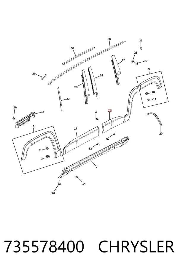 Moldura de puerta trasera derecha 735578400 Chrysler