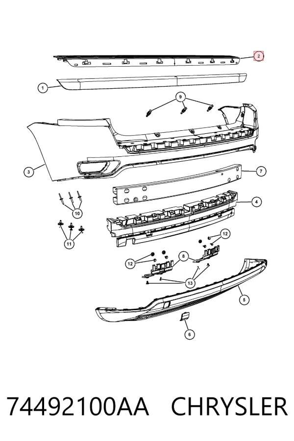 Protector superior del parachoques trasero (estribo) 74492100AA Chrysler