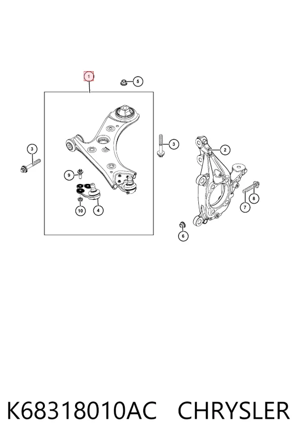 Brazo inferior derecho de la suspensión delantera K68318010AC Chrysler
