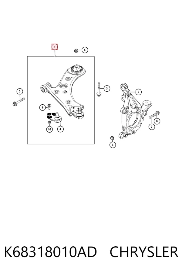 Brazo inferior derecho de la suspensión delantera K68318010AD Chrysler