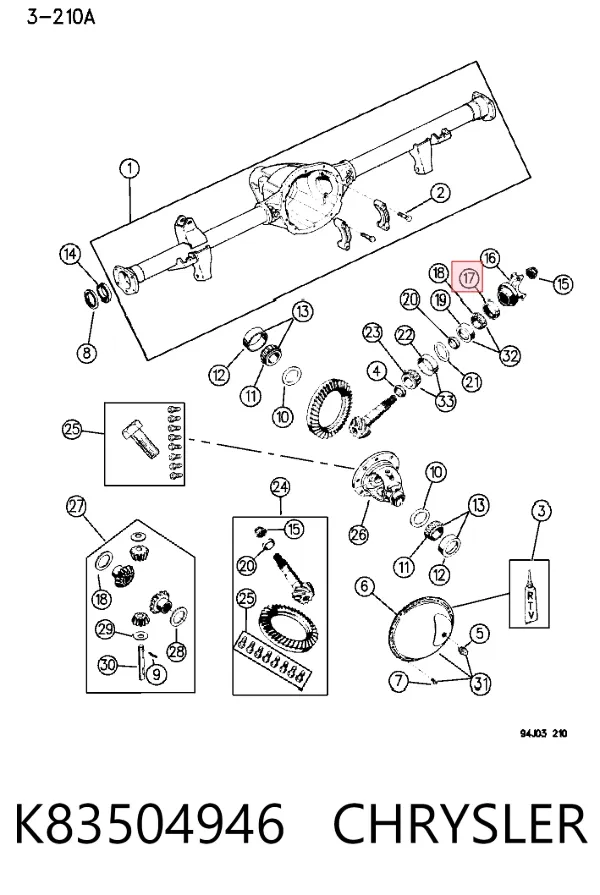 Retén del diferencial del eje trasero K83504946 Chrysler