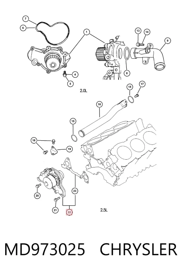Bomba de agua MD973025 Chrysler