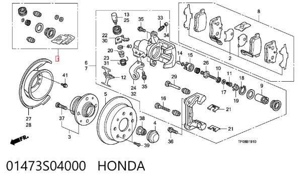 Kit de reparación de pinzas de freno trasero 01473S04000 Honda