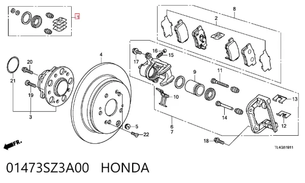Kit de reparación de pinzas de freno trasero 01473SZ3A00 Honda