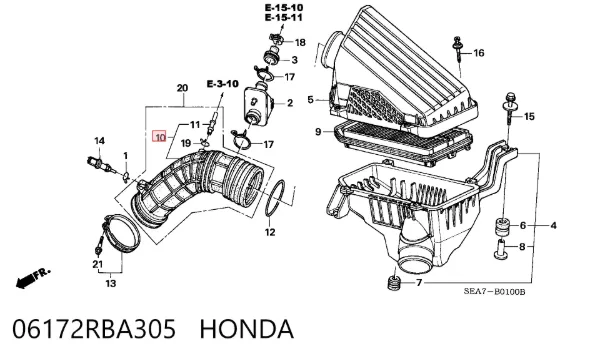 Conducto de aire, salida del filtro de aire 06172RBA305 Honda