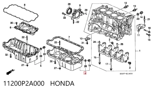 Cárter de aceite del motor 11200P2A000 Honda