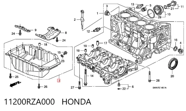 Cárter de aceite del motor 11200RZA000 Honda