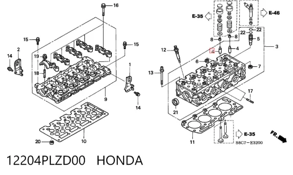 Guía de válvula 12204PLZD00 Honda