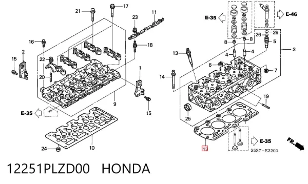Junta de culata 12251PLZD00 Honda