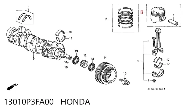 Pistón 13010P3FA00 Honda