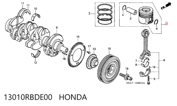 Pistón con bulón sin anillos, STD 13010RBDE00 Honda
