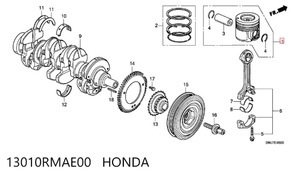 Pistón con bulón sin anillos, STD 13010RMAE00 Honda