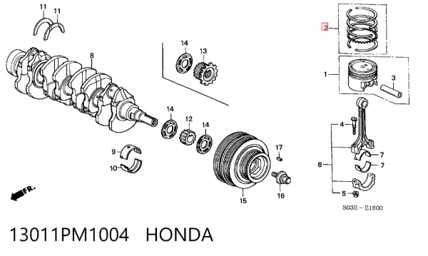 Juego de anillos de pistón, motor, STD 13011PM1004 Honda