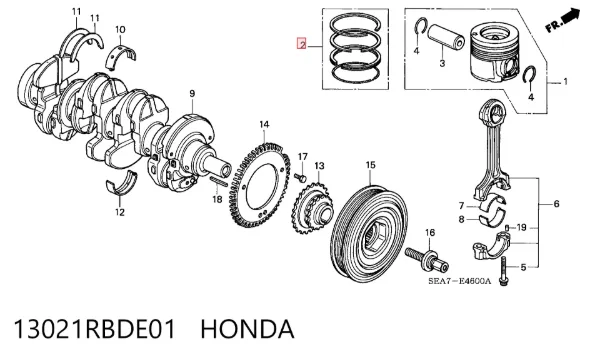 Juego de aros de pistón para 1 cilindro, reparación (+0,25 mm) 13021RBDE01 Honda