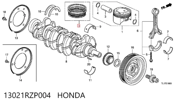 Juego de aros de pistón para motor, sobremedida (+0,25 mm) 13021RZP004 Honda