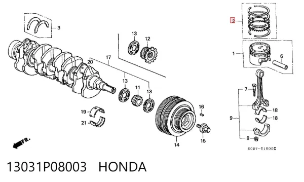 Juego de aros de pistón para motor, sobremedida (+0,50 mm) 13031P08003 Honda