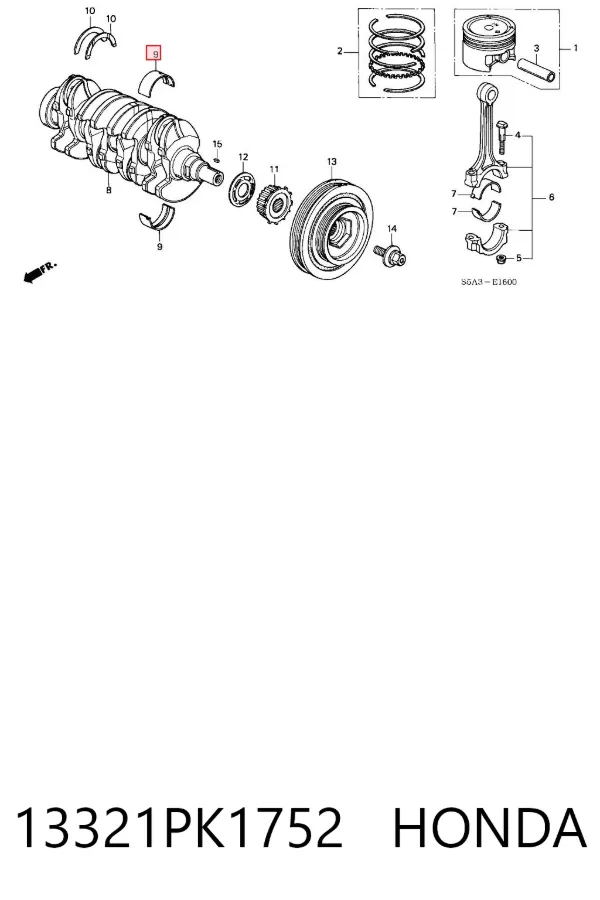 Juego de cojinetes de cigüeñal, cota de reparación (+0,25 mm) 13321PK1752 Honda