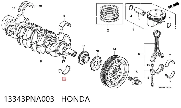 Juego de cojinetes de cigüeñal, estándar, STD 13343PNA003 Honda