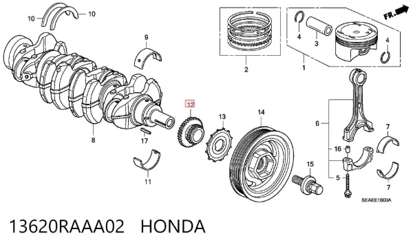 Piñón del cigüeñal 13620RAAA02 Honda