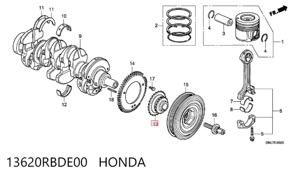Piñón del cigüeñal 13620RBDE00 Honda