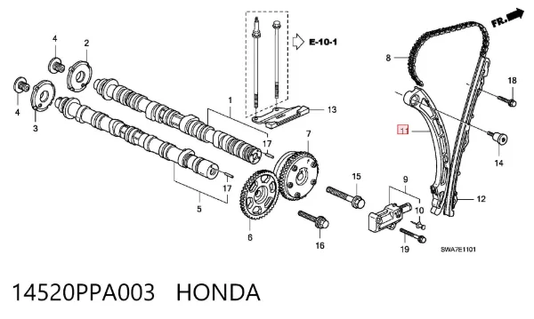 Guía del tensor de la cadena de distribución 14520PPA003 Honda