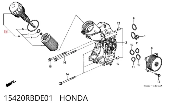 Tapa del filtro de aceite 15420RBDE01 Honda