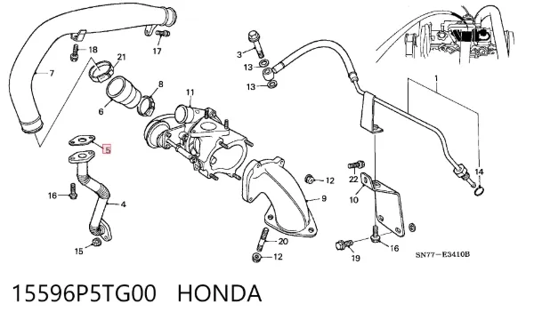 Junta de manguera de drenaje de aceite de turbina 15596P5TG00 Honda