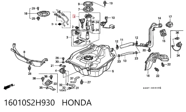 Filtro de combustible 16010S2H930 Honda