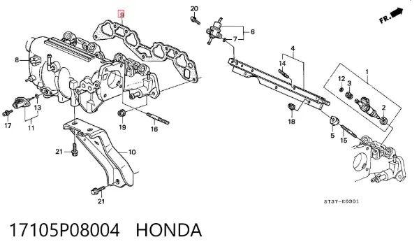 Junta superior del colector de admisión 17105P08004 Honda