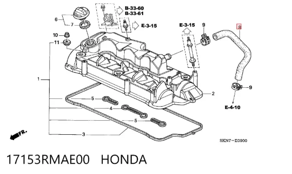Tubo de ventilación del cárter 17153RMAE00 Honda