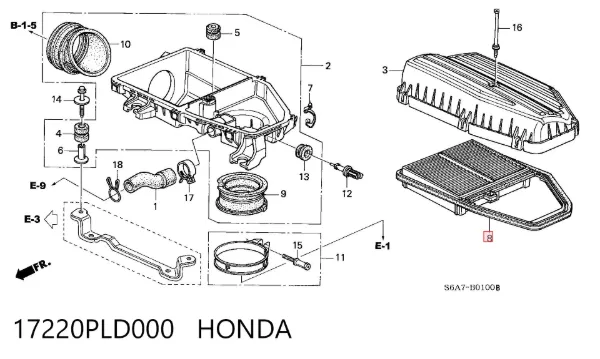 Filtro de aire 17220PLD000 Honda
