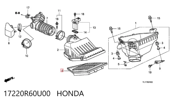 Filtro de aire 17220R60U00 Honda