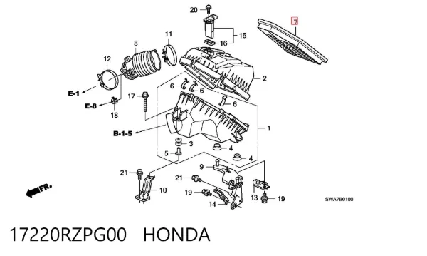 Filtro de aire 17220RZPG00 Honda