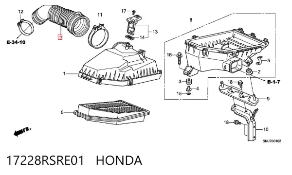 Tubo flexible de aspiración 17228RSRE01 Honda
