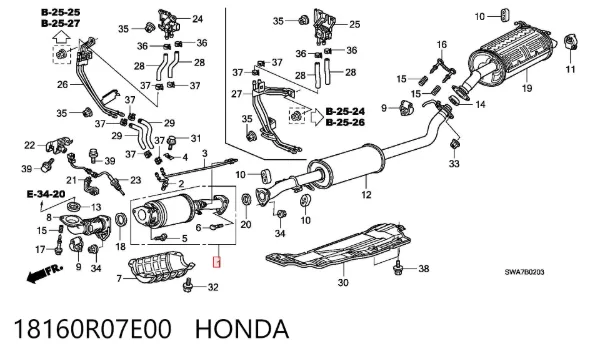 Filtro de partículas 18160R07E00 Honda