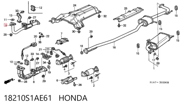 Tubo de admisión del silenciador de escape delantero 18210S1AE61 Honda
